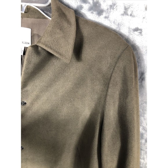 Anne Klein Neiman Marcus Suede Olive Green Women’s Moto Jacket Large Snap Front - Picture 9 of 15